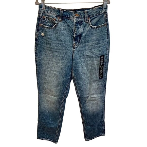J.Crew Factory High-Rise Straight Jeans Size 28 Distressed Denim Button fly NWT - Picture 1 of 9
